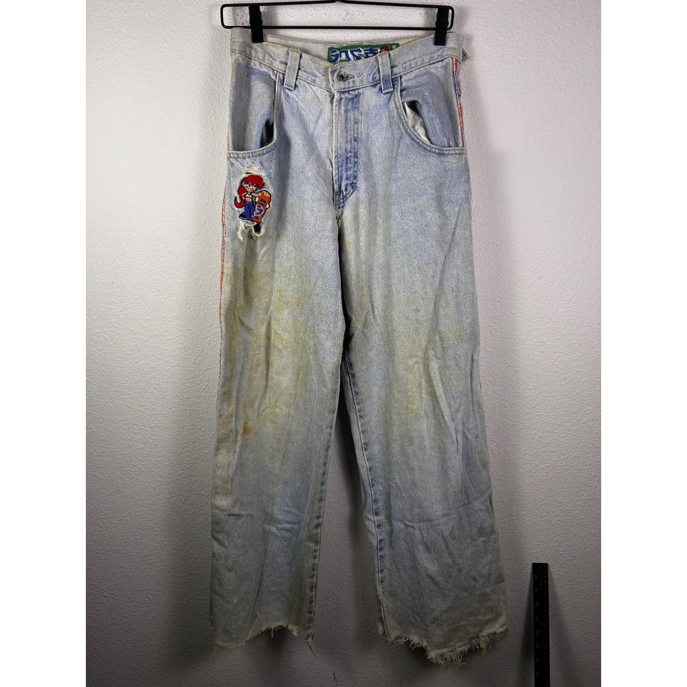 Vintage JNCO Jeans Light Wash Baggy Skater Girl Patch Distressed 29x28 (trashed)